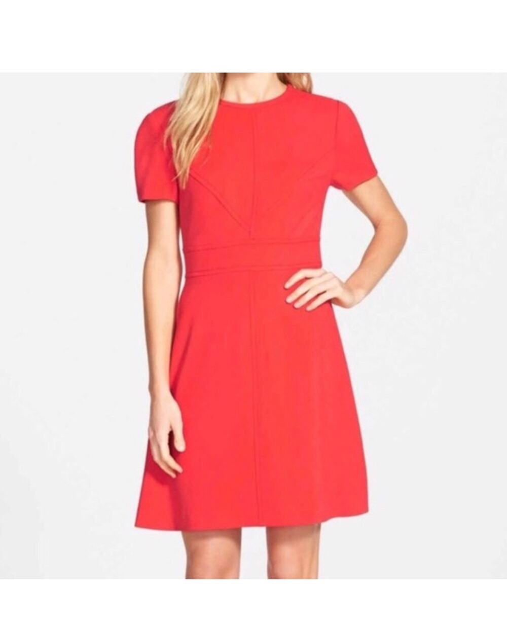 Eliza J Red Short Sleeve Fit Flare Dress Size 6
